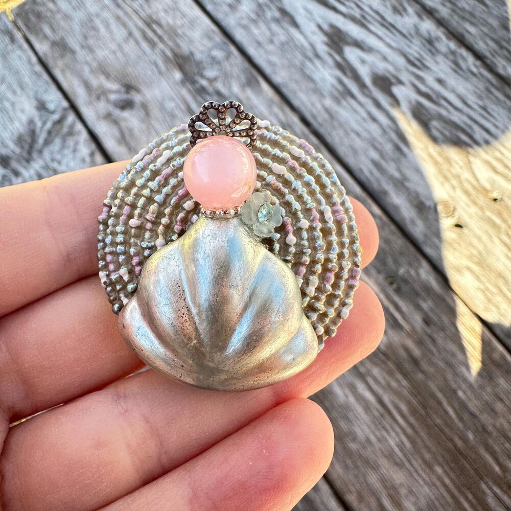 Vintage Seashell Angel Brooch Pin